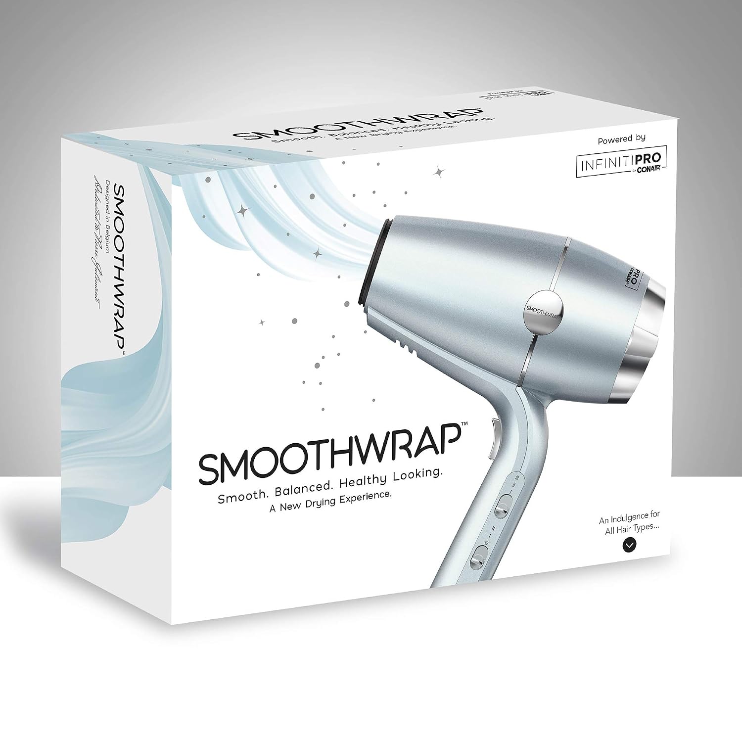 Infiniti PRO CONAIR SmoothWrap Hair Dryer,Blow Dryer with Diffuser and Concentrator Attachments,Advanced Plasma and Ceramic Technology for Less Frizz,More Volume-and Body,Mint,(Pack of 2)