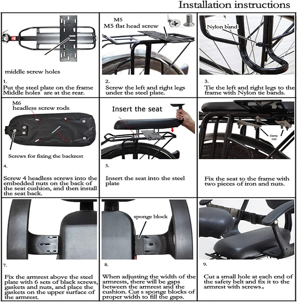 IMYOGI Baby Safety Seats for Bicycle, Rear Child Bike Seat Carrier Rack Mount with Pedals Seat Belt, Waterproof and Wear-Resistant, for 2-10 Years Kids Toddler