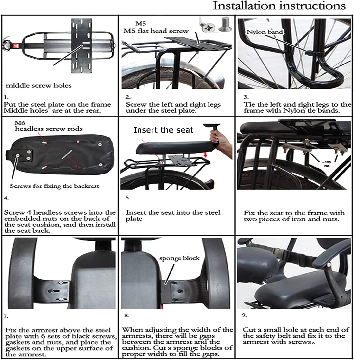 IMYOGI Baby Safety Seats for Bicycle, Rear Child Bike Seat Carrier Rack Mount with Pedals Seat Belt, Waterproof and Wear-Resistant, for 2-10 Years Kids Toddler