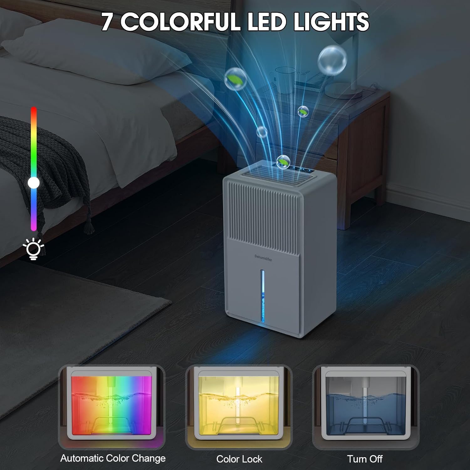 Dehumidifiers for Home, 101OZ Dehumidifier (800 sq.ft), Upgraded Dehumidifier for Basement, Bedroom, Bathroom, RV, Closet with Auto-off, Sleep Mode, 7 Colorful Nightlight, Quiet Small Portable - White