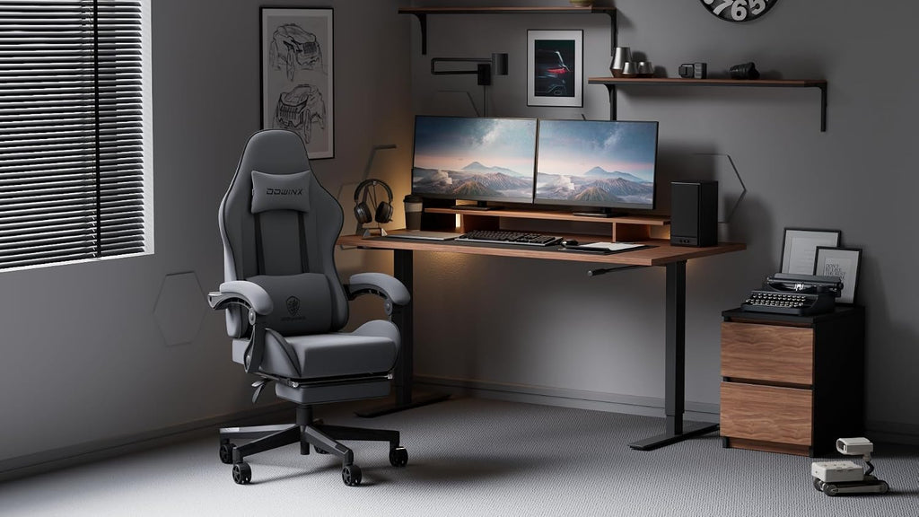 Dowinx Gaming Chair Fabric with Pocket Spring Cushion, Massage Game Chair Cloth with Headrest, Ergonomic Computer Chair with Footrest 290LBS, Black