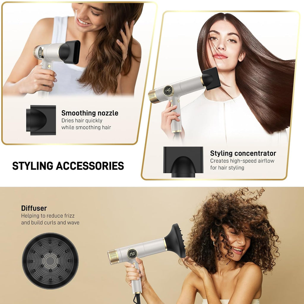 Infrared Ionic Hair Dryer with Diffuser - 2000W Dual Voltage Blow Dryer Gift for Women, Fast Drying, Frizz Control, Lightweight & Low Noise, Red Light & Negative Ions, European Travel 110V-240V