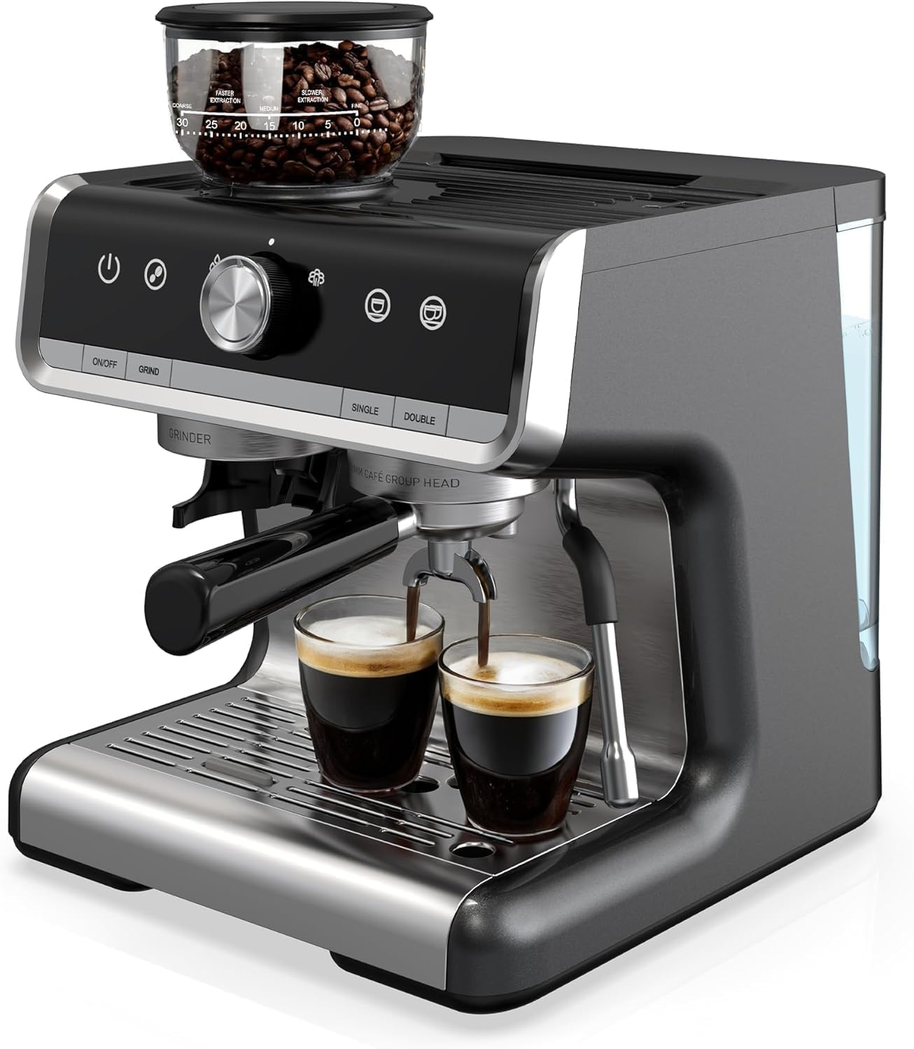 20 Bar Professional Espresso Machine with Grinder & Milk Frother – 95 oz Removable Water Tank for Lattes and Cappuccinos – Stainless Steel Coffee Maker for Home Use