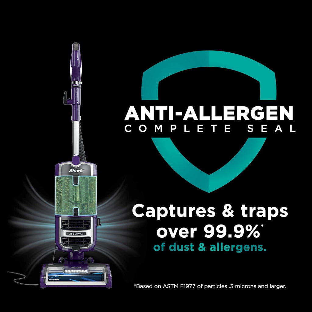 Shark Lift-Away Upright Vacuum with Powerfins, Self-Cleaning Brushroll, Anti-Allergen Complete Seal Technology, No Hair Wrap, LED Headlights, and Advanced Swivel Steering, Eggplant, ZD201