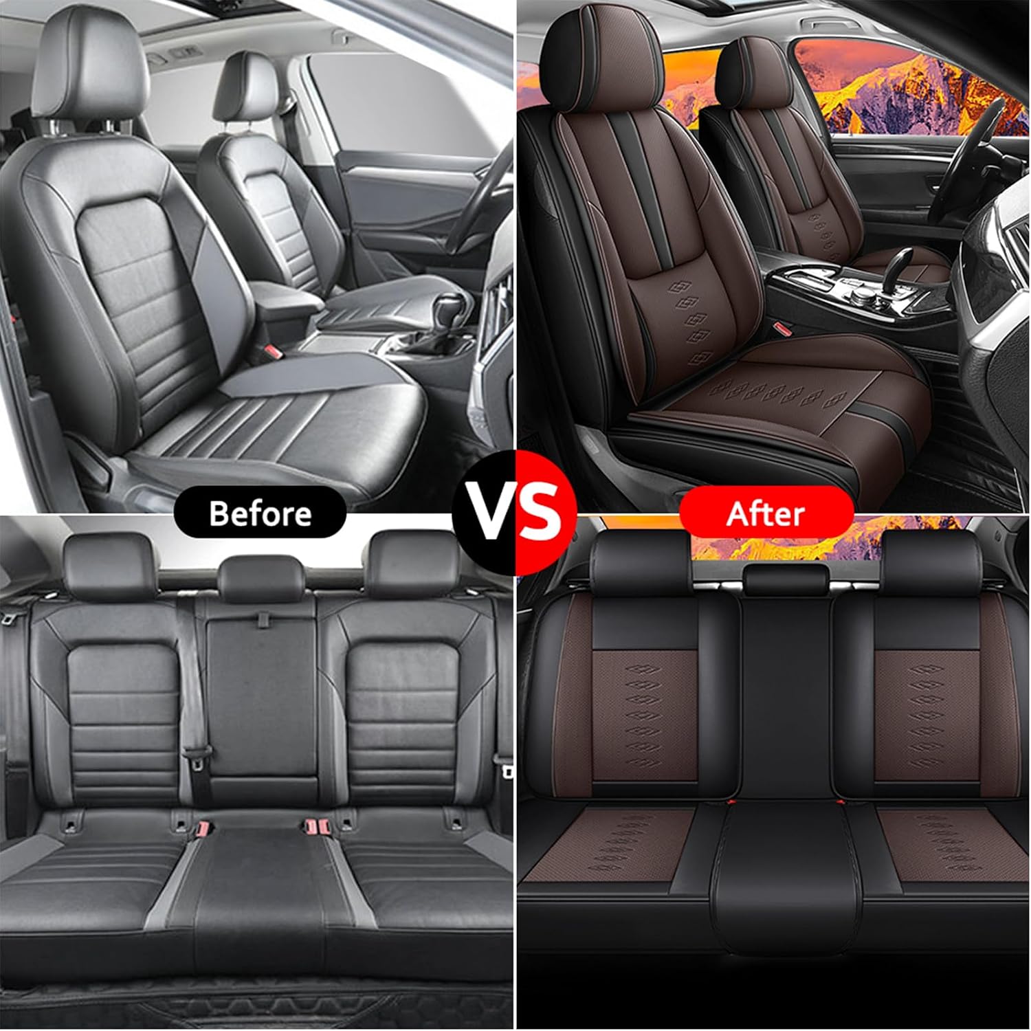 Leather Seat Covers for Lexus LS 460 2007-2017,Premium Car Seat Covers Full Set,Waterproof Car Seat Protectors with Airbag,Comfort Interior Cover Seats for Cars(Black+Brown)