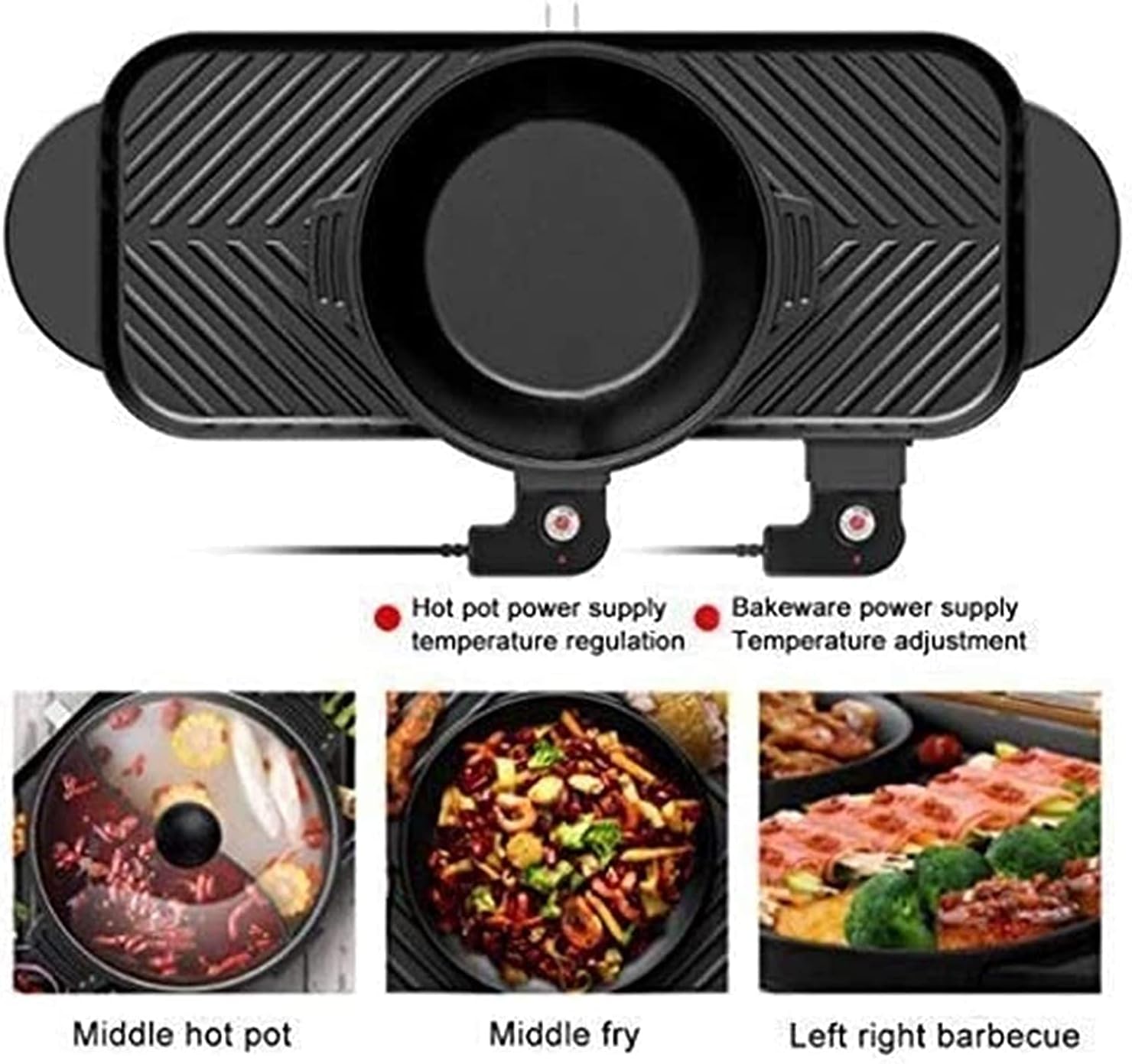 Electric Grill Indoor Barbecue Hot Pot, Detachable Double Pot Induction Cooker, Rice Cooker Electric Baking Pan Electric Oven Electric Barbecue,Portable Nonstick Griddle