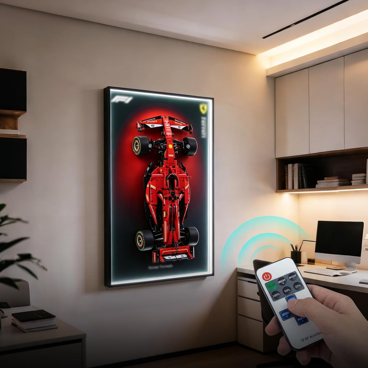 Display Wallboard for Lego Technic Ferrari SF-24 F1 Model Car 42207,Display Board with LED Lights,Adult Collectibles Wall Mount,Gift Idea, Home Decor(No Car Included)