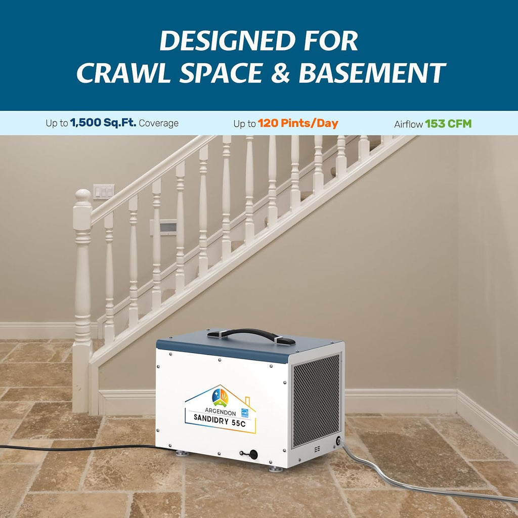 Argendon Commercial Dehumidifier with Pump for Crawlspace, Energy Star 120 Pints Basement Dehumidifier with Drain Hose for Large Space, Water Damage Unit, Ideal for Industrial and Job Sites