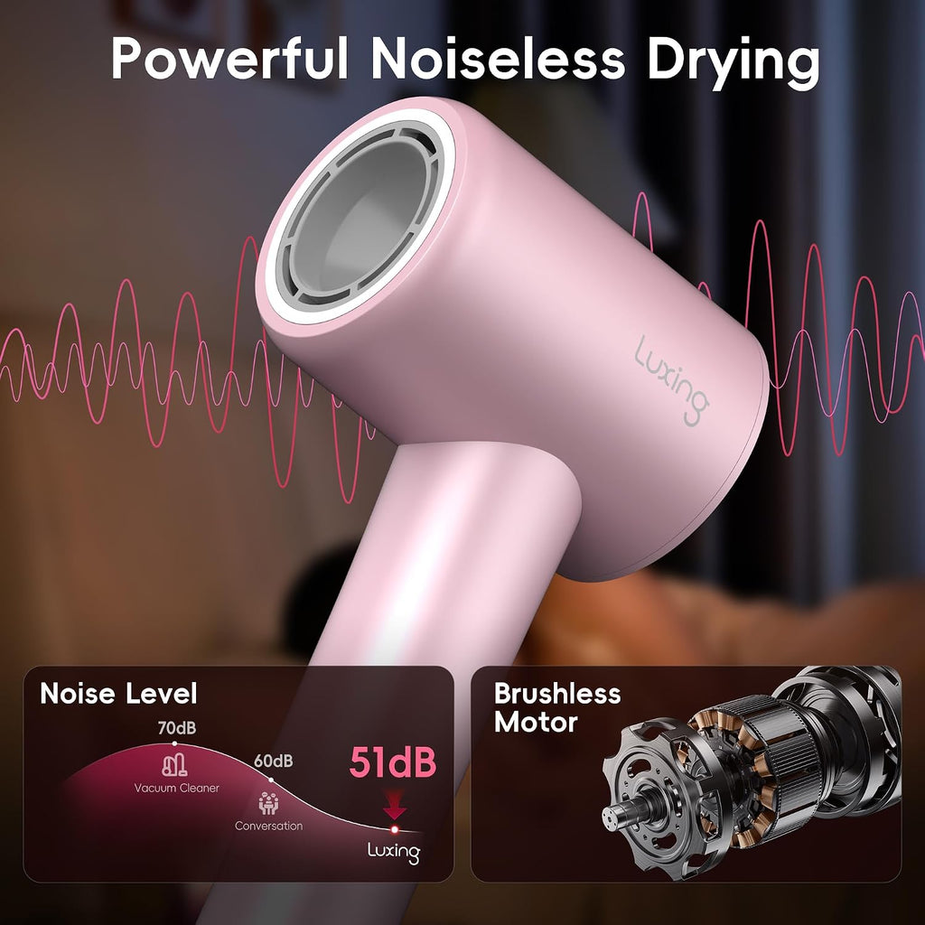 Hair Dryer, TurboLux Ionic 200 Million Negative Ions 1500W Fast Drying High Speed Hairdryer with Diffuser, Lightweight, Low Noise Hair Dryers for Women with 110000 RPM Brushless Motor (Pink)