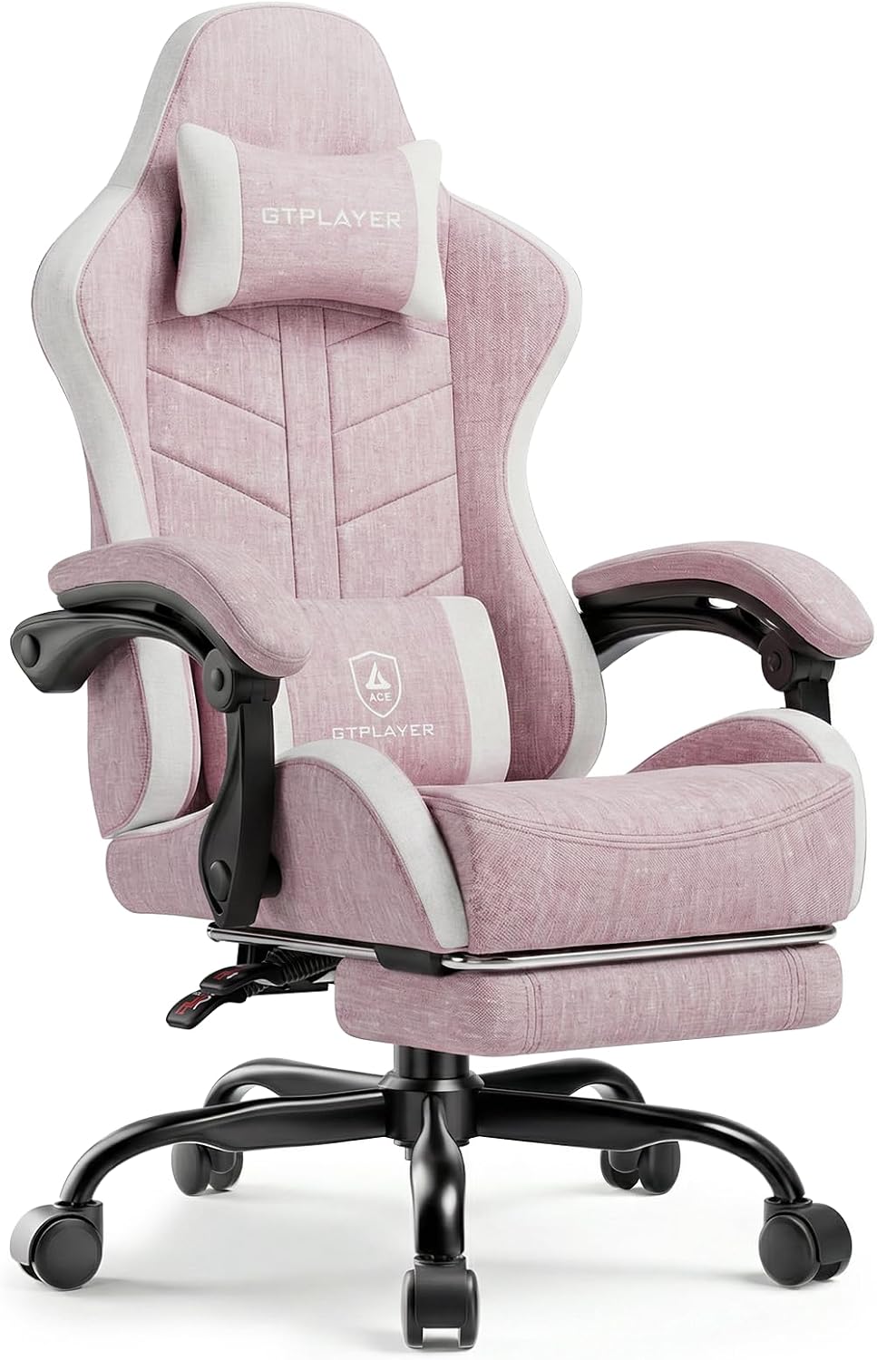 GTPLAYER Gaming Chair for Adults, Ergonomic Computer Gaming Chair with Footrest, Height Adjustable, 90-155° Recline & Removable Headrest Lumbar Support, Valentines Day Gift, Pink