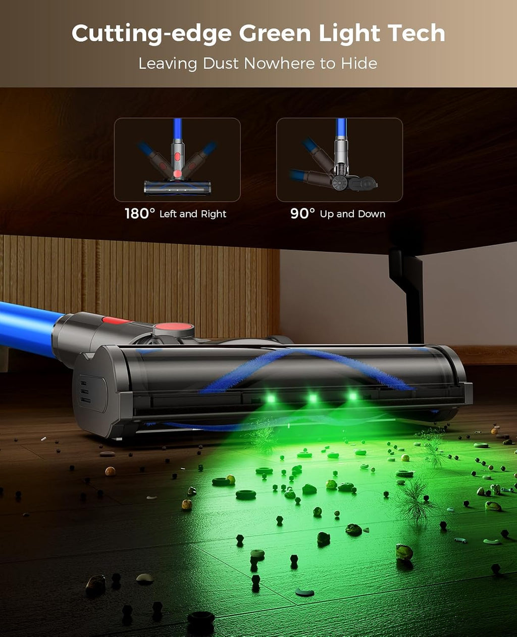 Cordless Vacuum Cleaner, 450W 40KPA Vacuum Cleaners for Home, 45Mins Lightweight Stick Vacuum with Advanced Green Light Tech, Rechargeable Battery Vacuum for Carpet,Pet Hair,Hardwood Floor