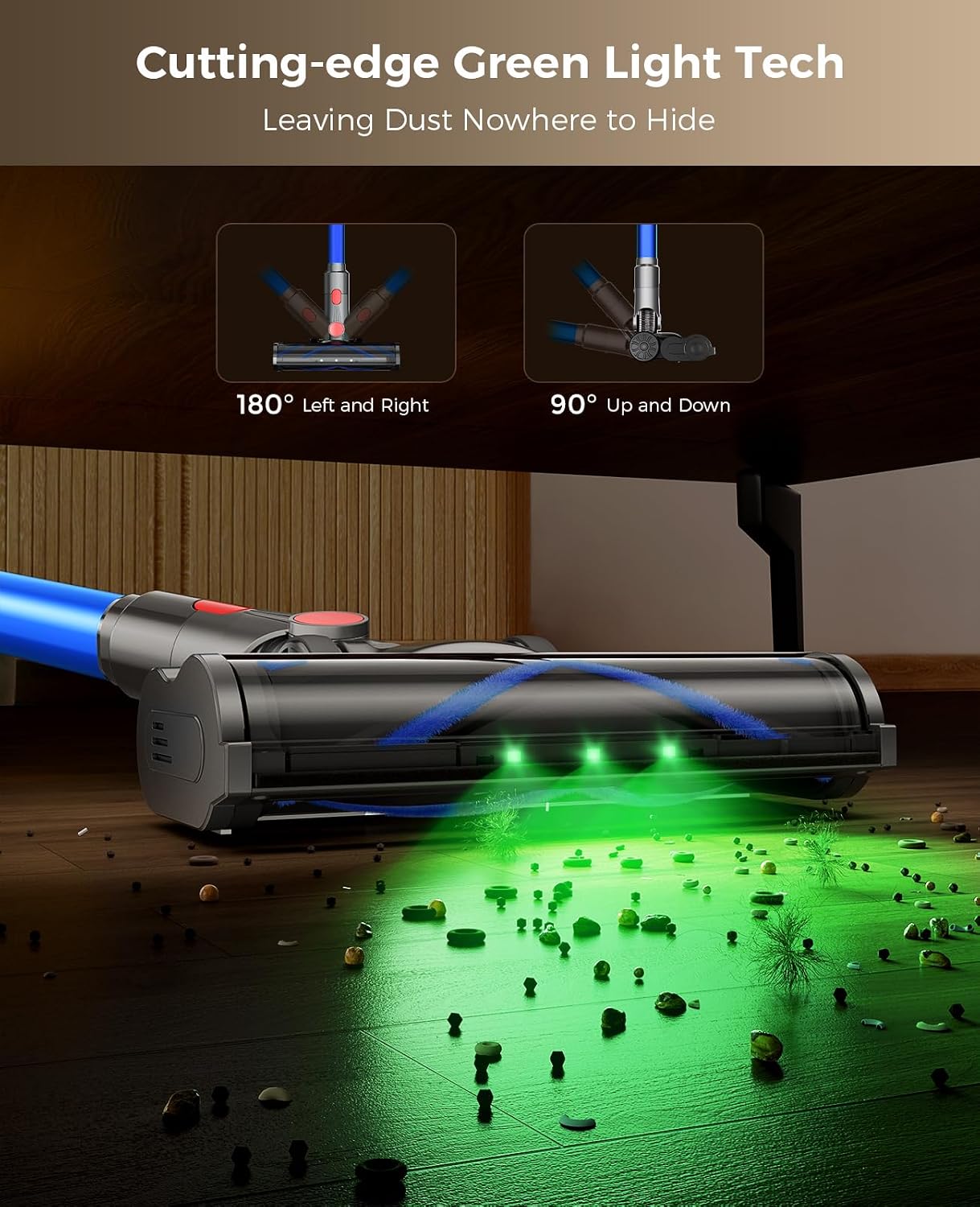 Cordless Vacuum Cleaner, 450W 40KPA Vacuum Cleaners for Home, 45Mins Lightweight Stick Vacuum with Advanced Green Light Tech, Rechargeable Battery Vacuum for Carpet,Pet Hair,Hardwood Floor