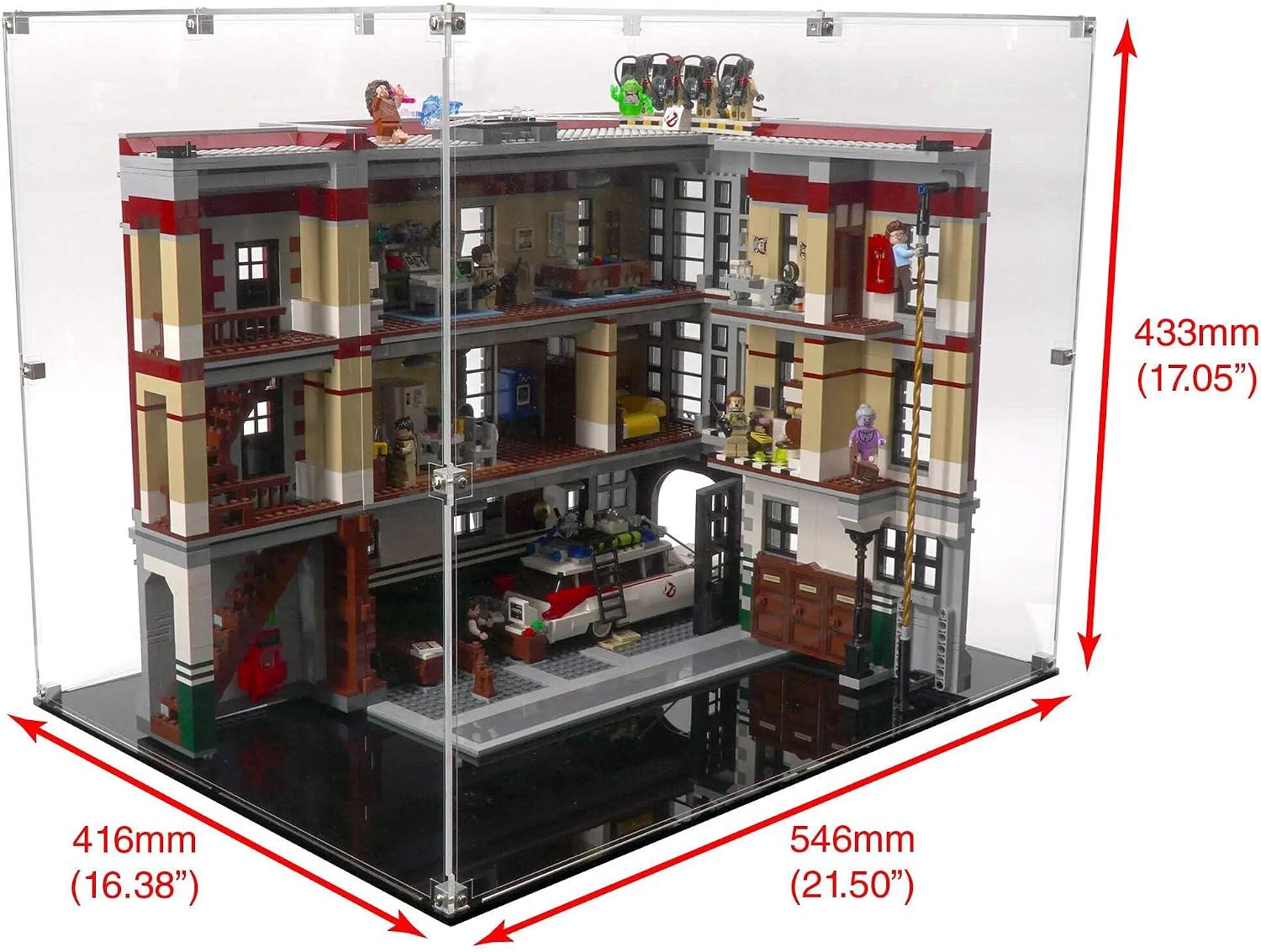 Display Case Compatible with Lego 75827 - Firehouse Headquarters (Open) - Clear Acrylic Dustproof Showcase - Set Not Included