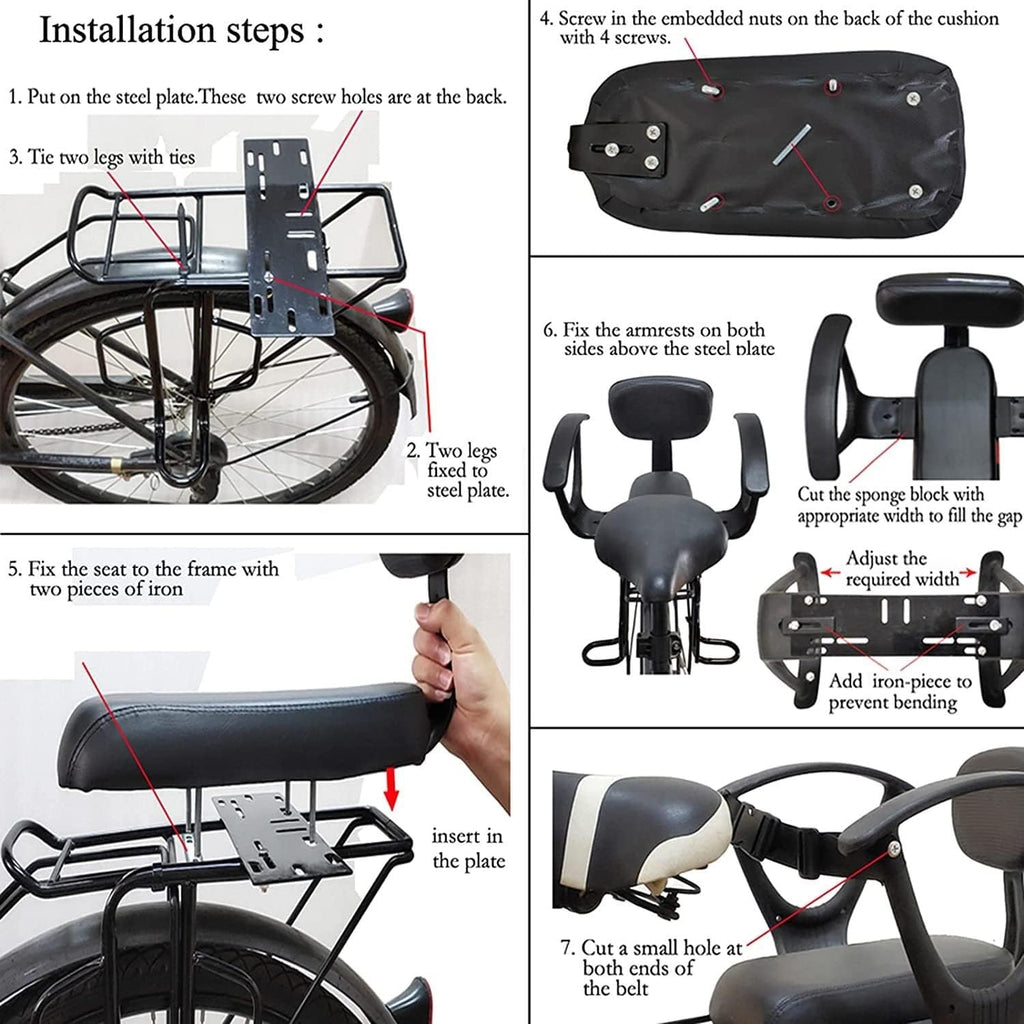 IMYOGI Baby Safety Seats for Bicycle, Rear Child Bike Seat Carrier Rack Mount with Pedals Seat Belt, Waterproof and Wear-Resistant, for 2-10 Years Kids Toddler