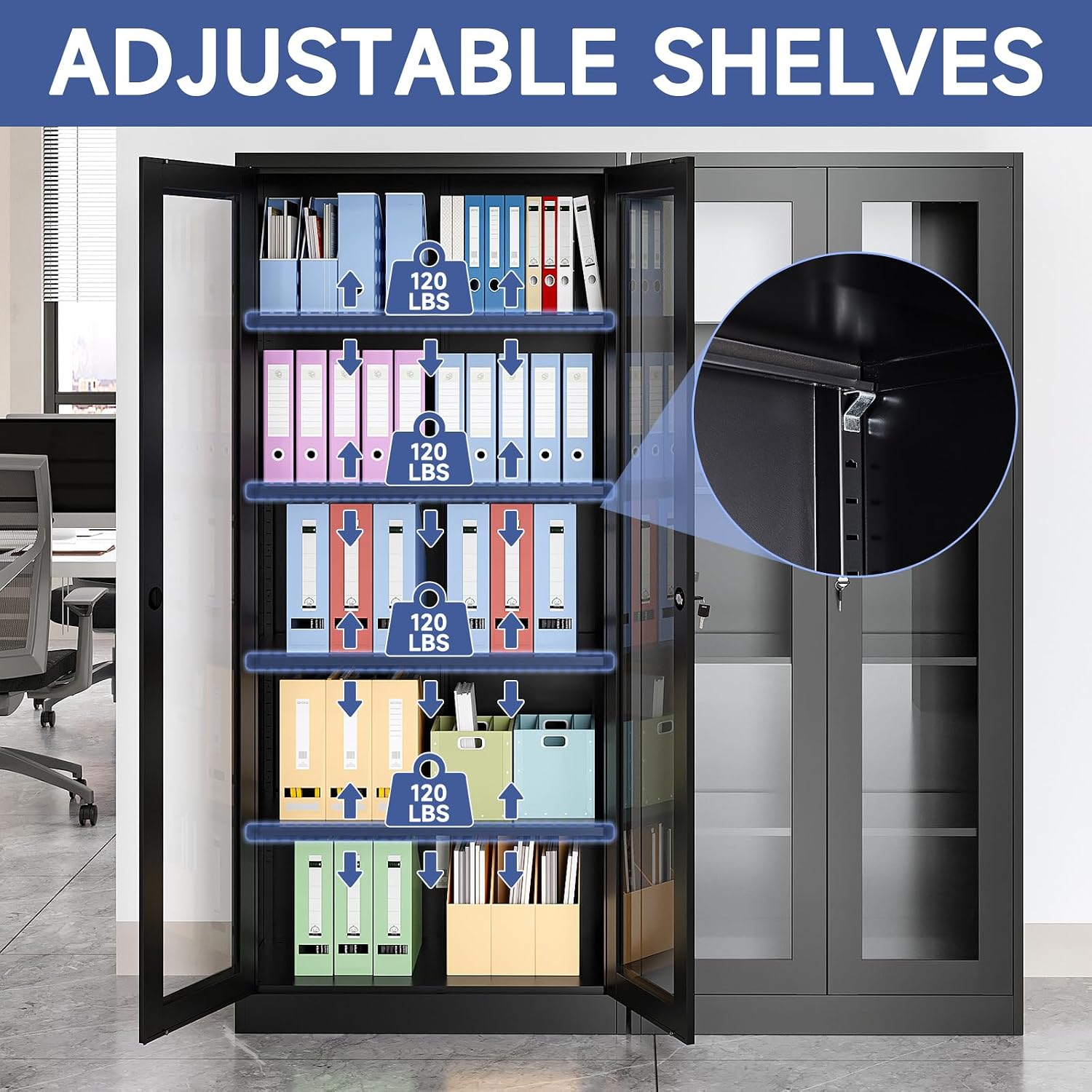 Display Cabinet with Glass Doors, Display Case Cabinet for Collectibles, Curio Display Cabinet with 4 Adjustable Shelves, 71'' Glass Display Cabinet for Home Office (Black), MSC-0818