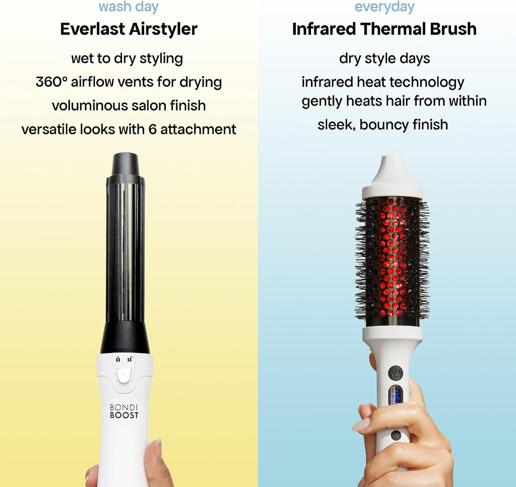 BONDIBOOST 6-in-1 Everlast Multi Styler & Dryer System - Wet to Dry Hair Styler, Hair Dryer Brush with Curlers, Round Brushes, Dryer & Concentrator Attachments, Versatile Heat & Airflow Settings