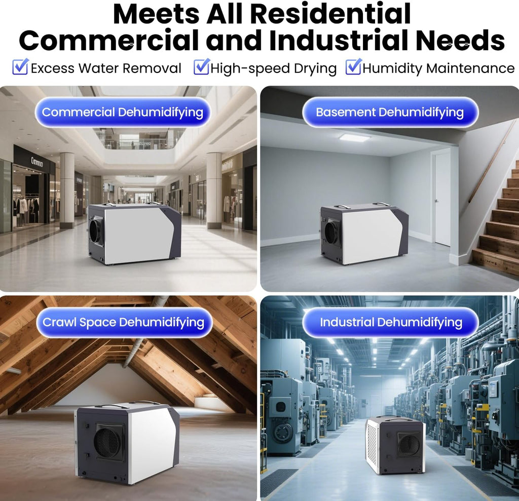 Industrial Commercial Dehumidifier with Pump, Crawl Space Dehumidifier with 180 Pints, Drain Hose, Smart LED Dehumidifier Display for Basement, Garage, Home, Cover Up to 8000Sq Ft