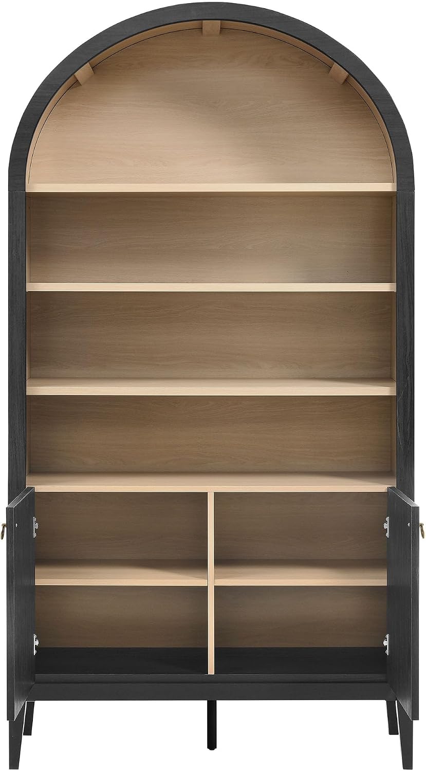 Modway Nolan Tall Arched Storage Display Cabinet in Black - 74 Inch Arch Bookshelf with Open and Closed Shelving - Modern Accent Cabinet for Living Room, Dining Room