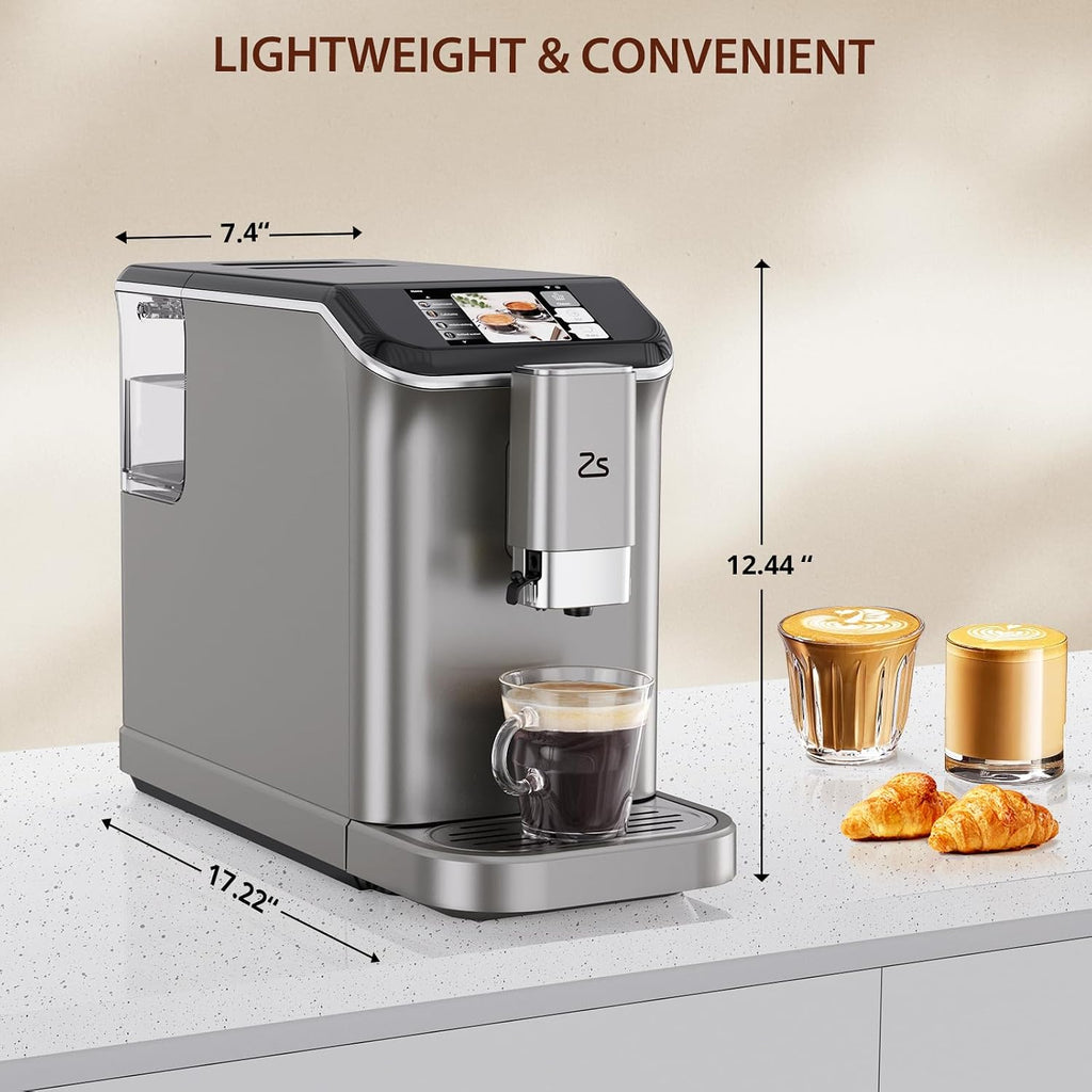 Fully Automatic Espresso Machine with Milk Frother, Built-In & Adjustable Espresso Bean Grinder, 1-15 Adjustable Grind Size Levels, 1.5L Water Tank, Auto-Cleaning, Cappuccino & Latte Machine for Home