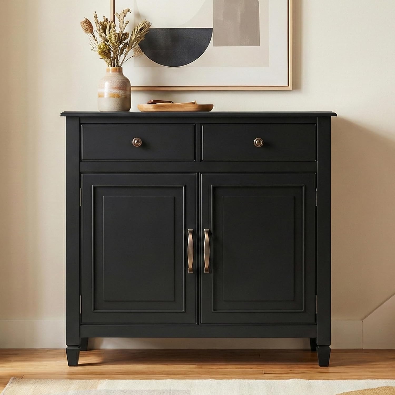 SIMPLIHOME Connaught 40-inch Wide Solid Wood Storage Cabinet in Black for Entryway, Living Room, Organizer for Hats, Gloves, Shoes, Keys, Slim Design, Traditional Style