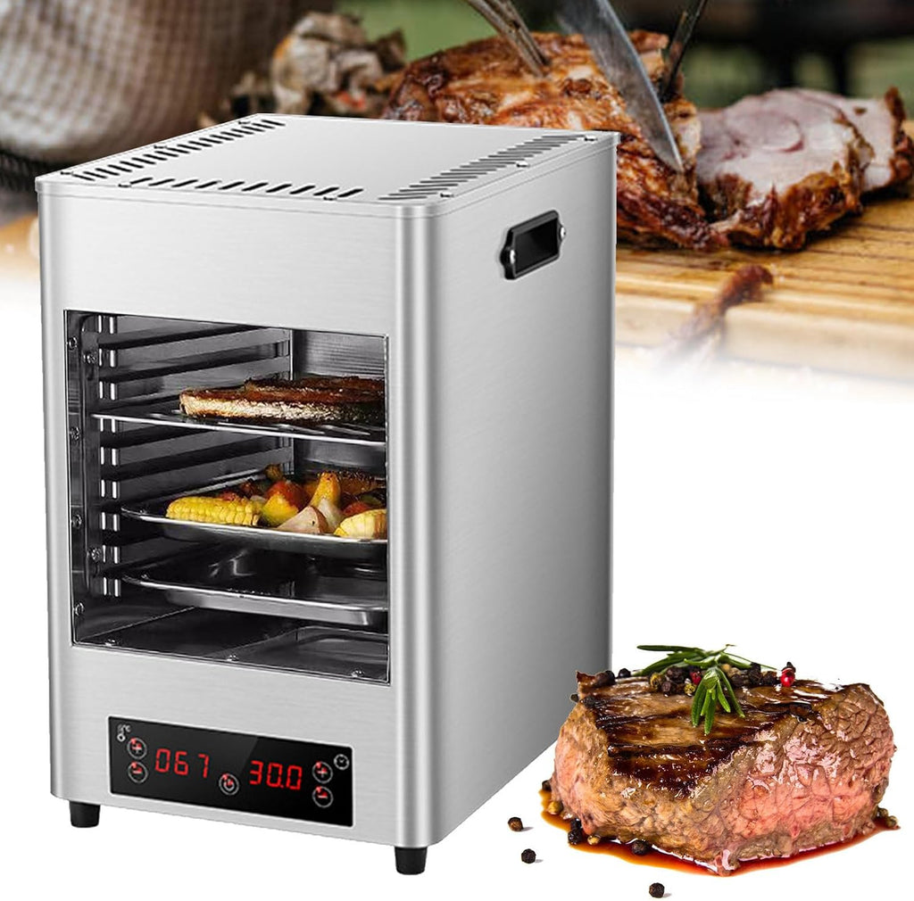 1700w Indoor Electric Steak Broiler,8-Layer Portable Countertop Oven with 30min Timing & 8 Gears 100-800℃ Temperature Adjustment (Metallic)