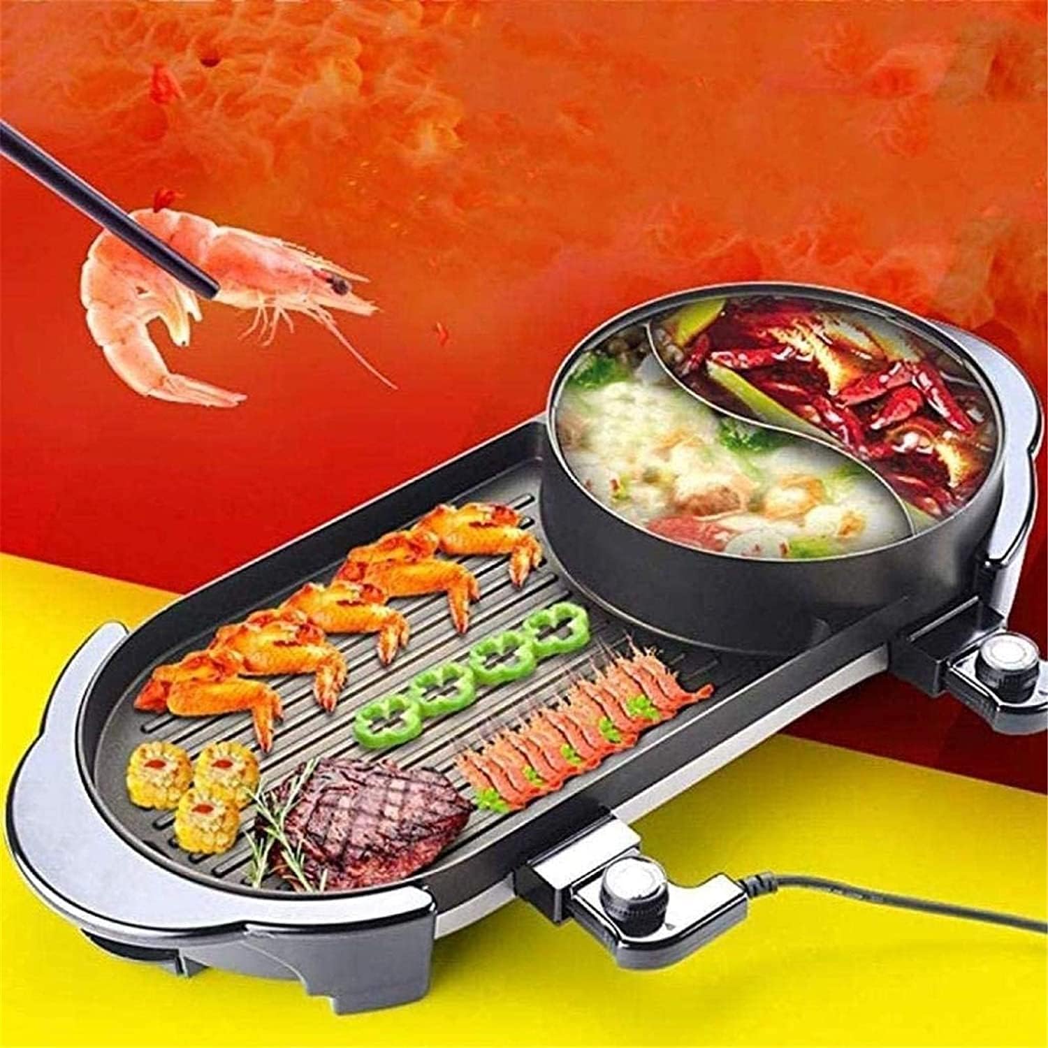 Indoor Korean Barbecue Grill Electric Teppanyaki Grill Table Hot BBQ Plate for Kitchen Dinner Party Camping Festival Cooking -Baking Pan Smokeless Barbecue 1500W,Portable Nonstick Griddle