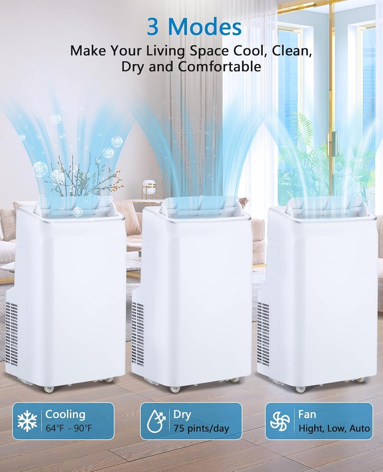 12,000 BTUs 3-In-1 Portable AC: Chill, Dry & Circulate - Cools 550 Sq.Ft., Remote, Sleep Mode & 24H Timer