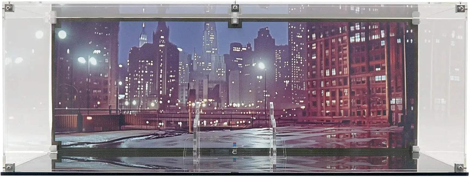 Display Case Compatible with Lego 76328 - Batman: The Classic TV Series Batmobile - Acrylic Dustproof Showcase with Pre-Printed Background - Set Not Included