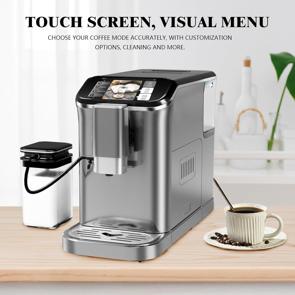 GarveeHome Espresso Machine, 20 Bar Semi Automatic Espresso Machine With Grinder and Milk Frother Wand, Professional Espresso Maker Coffee Machine With 95 oz Removable Water Tank (Grey+Silver)