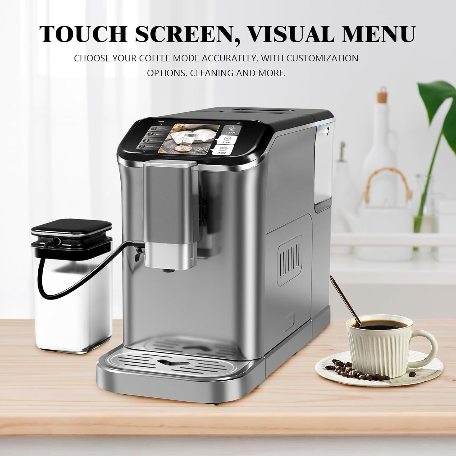 GarveeHome Espresso Machine, 20 Bar Semi Automatic Espresso Machine With Grinder and Milk Frother Wand, Professional Espresso Maker Coffee Machine With 95 oz Removable Water Tank (Grey+Silver)