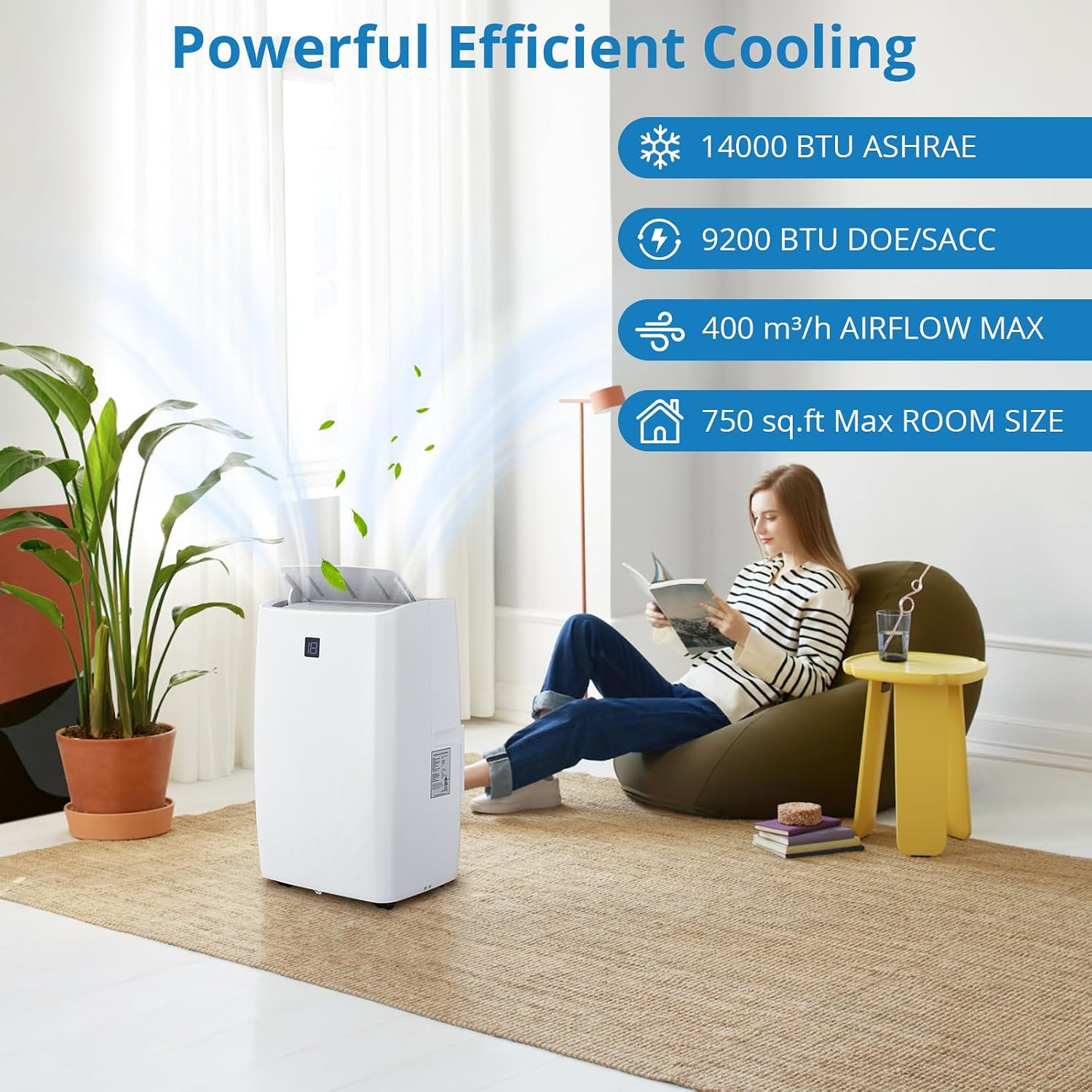 14K BTU Portable Air Conditioners, Cools up to 750 Sq. Ft 3-in-1 Movable AC for Room with Dehumidifier Fan Sleep Mode, 24H Timer, Remote Control, and Window Installation Kit Included