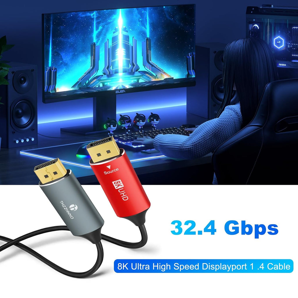 4K 8K DisplayPort Optic Fiber Cable 250FT, DP to DP 1.4 Cable 8K@30Hz 4K@120Hz/144Hz, 2K@165Hz/240Hz, 1080P@240Hz, 32.4 Gbps Support HDR, G-Sync FreeSync for Laptop PC TV Gaming Monitor