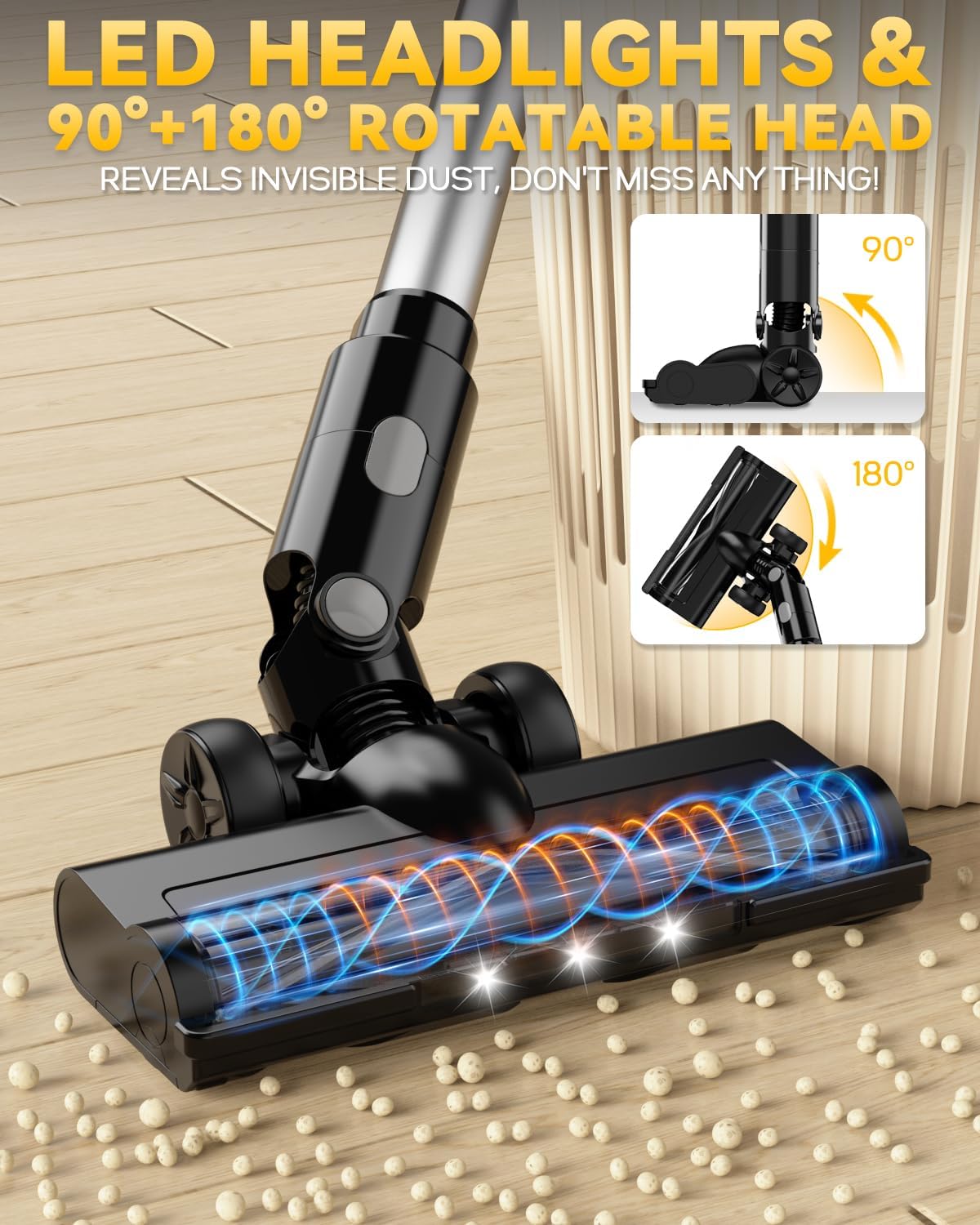350W Cordless Vacuum Cleaner for Dewalt Battery, 35kPa Brushless Lightweight Stick Vacuum with 3 Mode Suction, 6 in 1 Stick Vacuum Cleaner with HEPA for Floor, Carpet, Car (Battery Not Included)