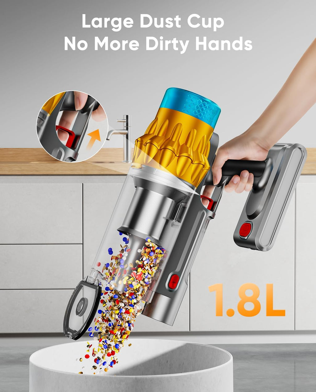 Cordless Vacuum Cleaner, 650W/55KPA, Max 70 Mins Runtime, Self-Standing Vacuum Cleaners for Home, Anti-Tangle Stick Vacuum, Smart Display Vacuum Cordless with 1.8L Cup for Pet Hair/Carpet (Gold)