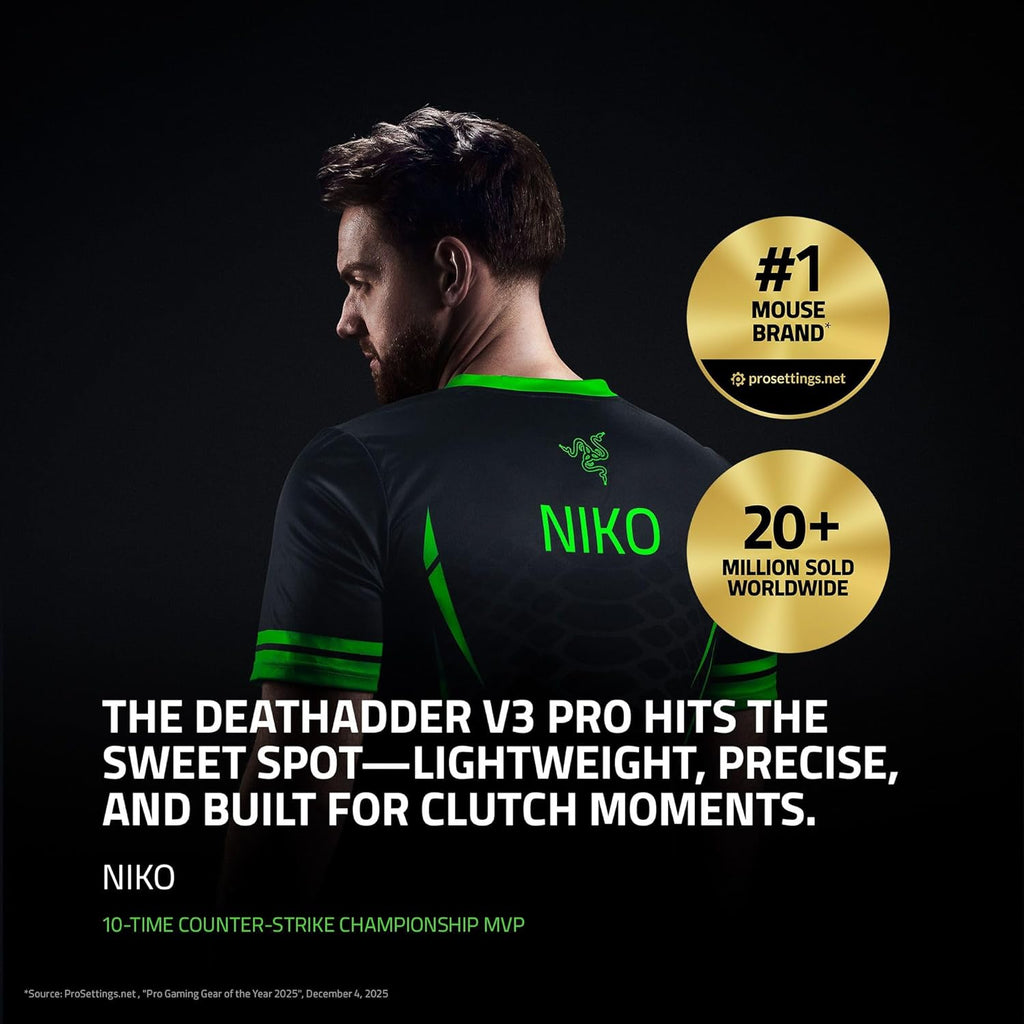 Razer DeathAdder V3 Pro - Black Ultra-lightweight Wireless Ergonomic Esports Mouse - Optical - Cable/Wireless - Radio Frequency - 2.40 GHz - Rechargeable - Black - USB - 30000 dpi - Scroll Wheel - 5 B