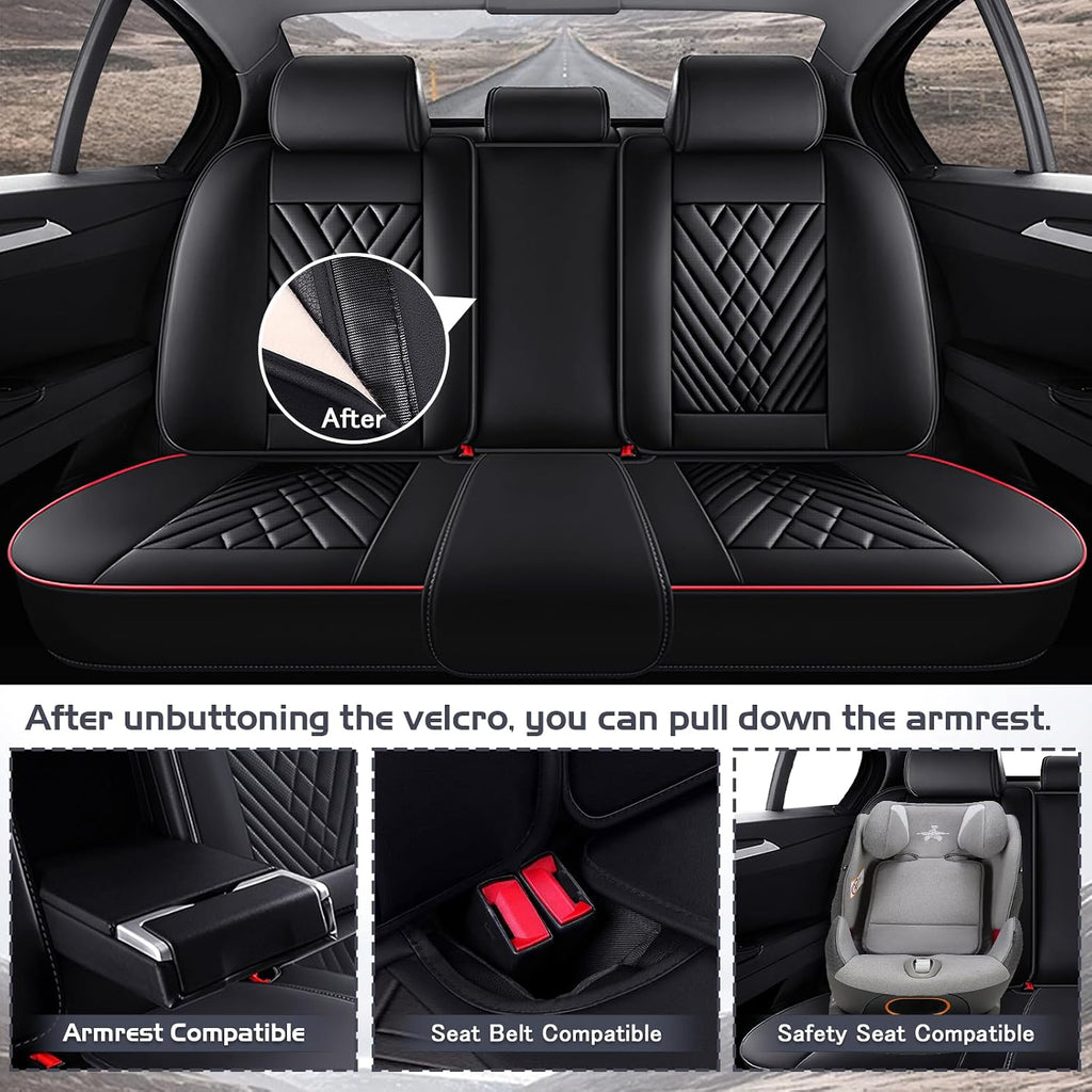 Car Seat Covers for Dodge Dart 2013-2016, Waterproof Nappa Leather Full Set Seat Cover with Headrests, Anti-Slip and Comfortable Automotive Seat Protector&Accessories(Black Red)