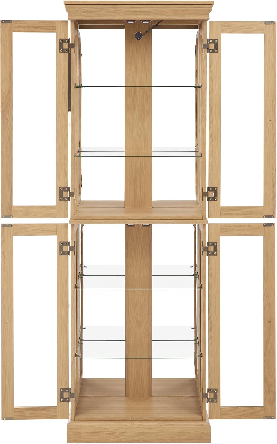 Lighted Glass Curio Cabinet with Lights & Adjustable Shelves,Corner Curio Display Cabinet with Wood Frame (Free Standing,Light Bulb Include)