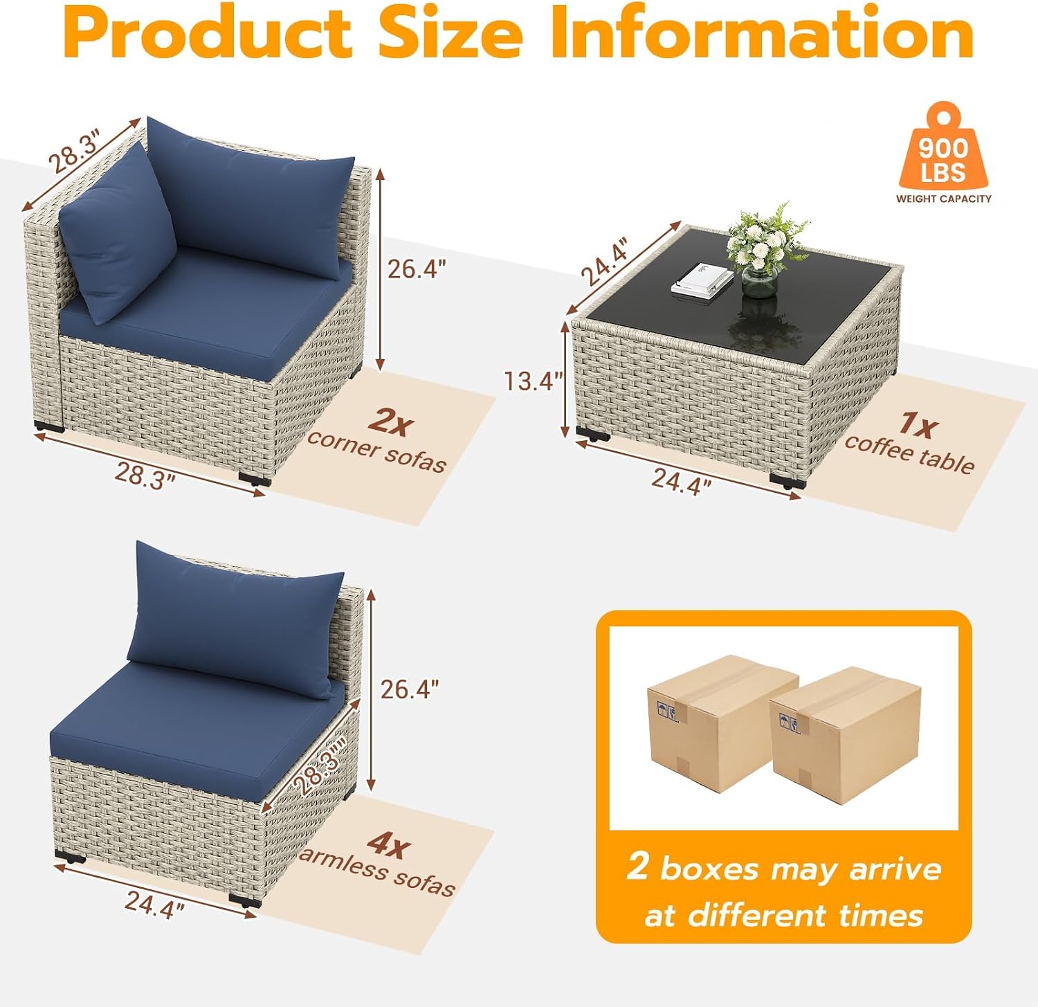 UDPATIO Outdoor Patio Furniture Set, 7 Piece Modular Sectional Sofa with Tea Table, PE Wicker Outdoor Conversation Set for Patio, Garden, Backyard Blue