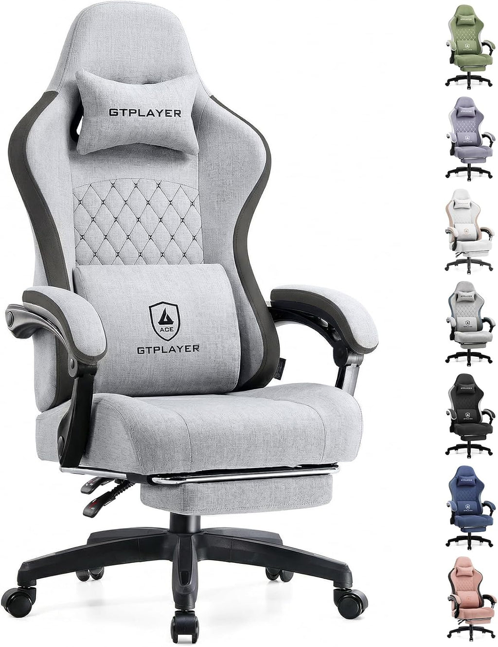 GTPLAYER Gaming Chair, Computer Office Chair with Pocket Spring Cushion, Linkage Armrests and Footrest, High Back Ergonomic Computer Chair with Lumbar Support Task Chair with Footrest
