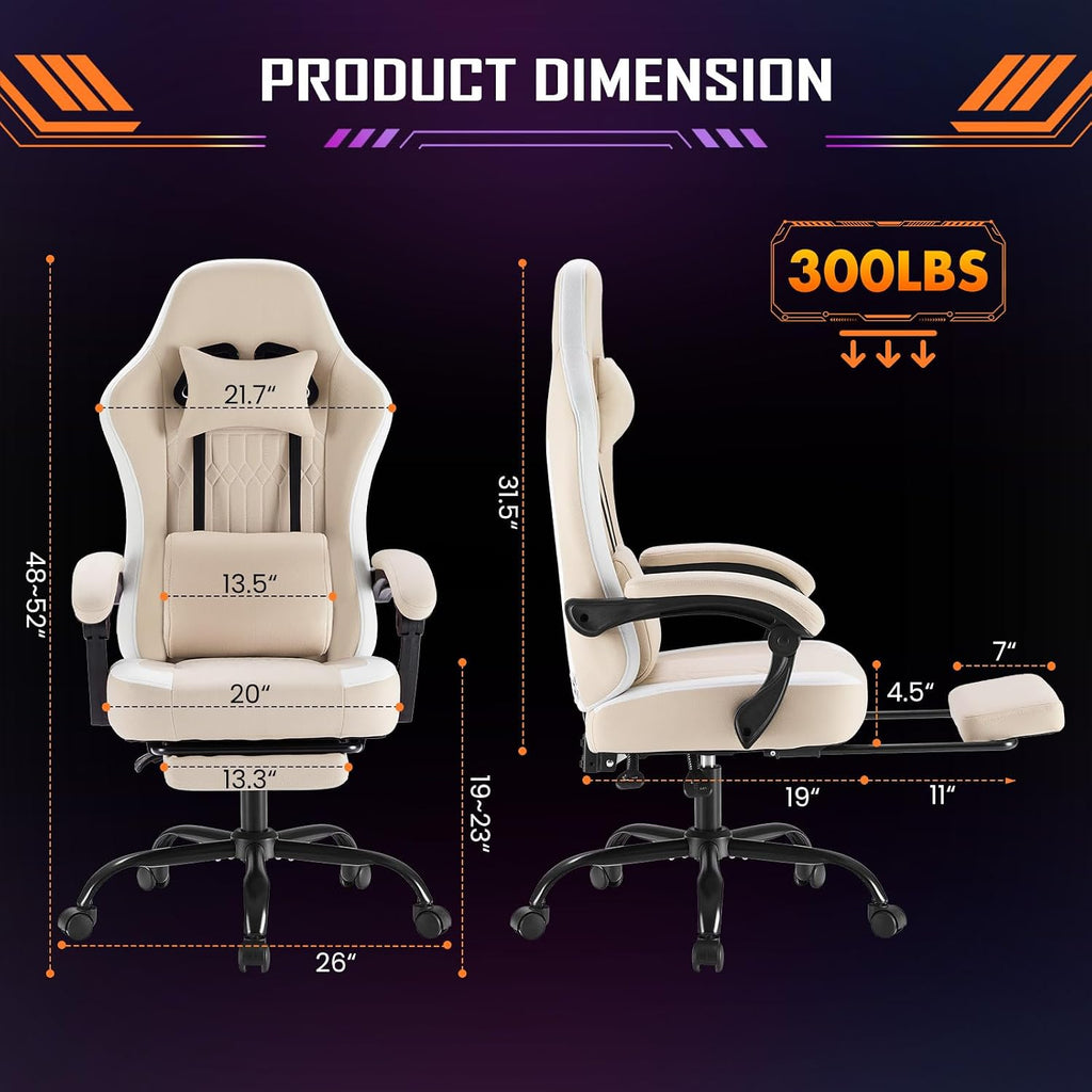 NEWBULIG Gaming Desk Chair - High Back Computer Office Chair with Footrest and Headrest, Comfy Ergonomic Lumbar Support with Linkage Armrests, Height Adjustable and 360° Swivel Wheels, Khaki