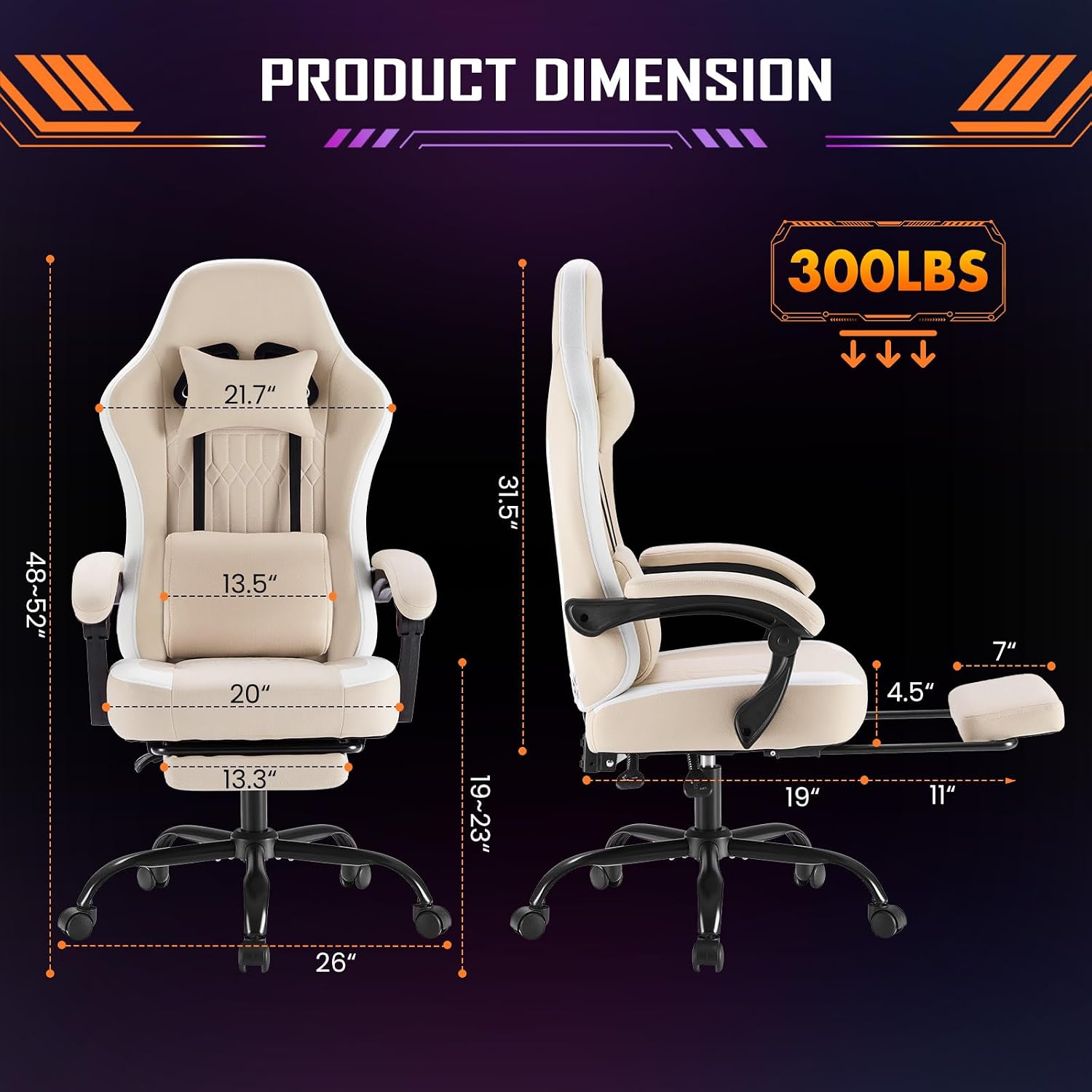 NEWBULIG Gaming Desk Chair - High Back Computer Office Chair with Footrest and Headrest, Comfy Ergonomic Lumbar Support with Linkage Armrests, Height Adjustable and 360° Swivel Wheels, Khaki