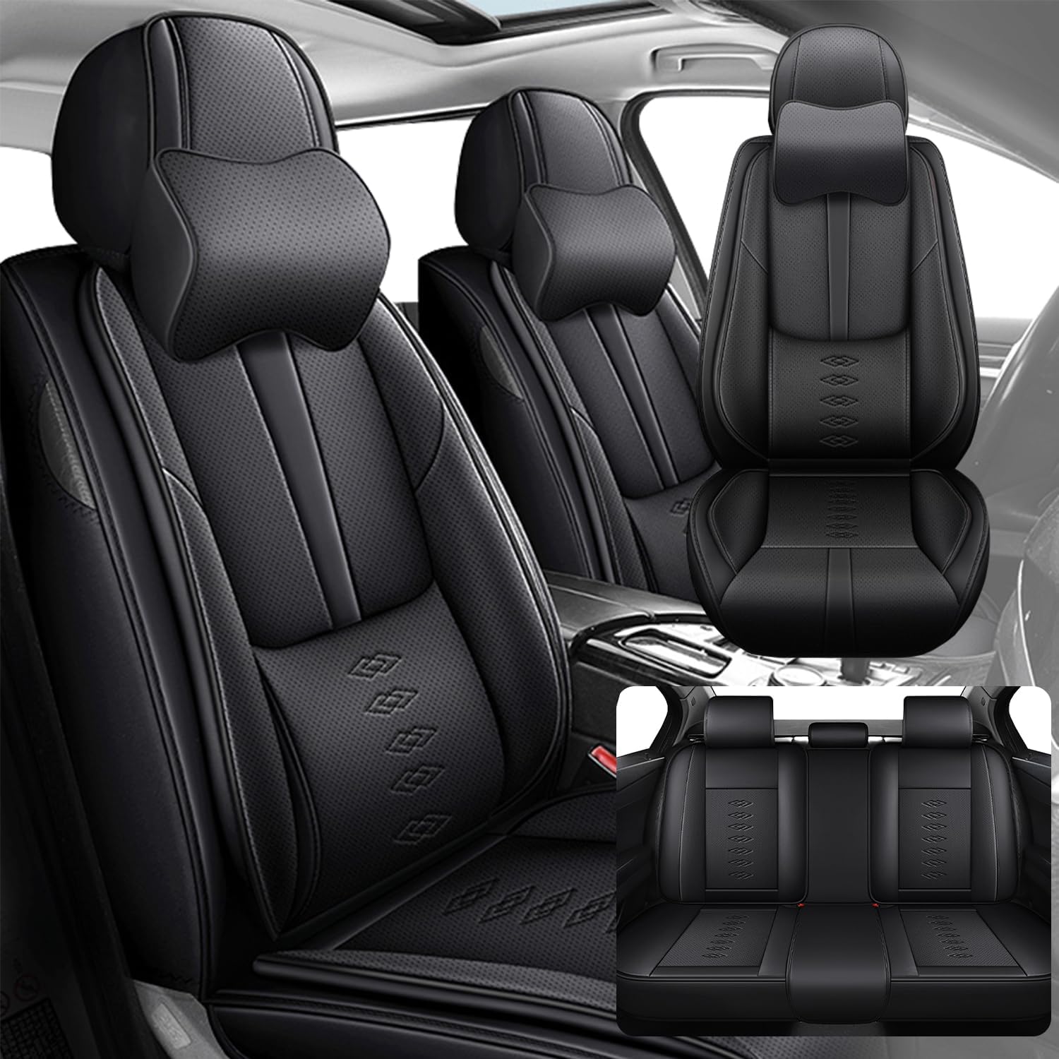 Car Seat Covers 5 Seats Fit for Mazda CX-30 2020-2024 2025,Waterproof Leather Seat Covers,Airbag Compatible,Car Seat Protectors Interior Sets(5PCS with Pillows,Black)