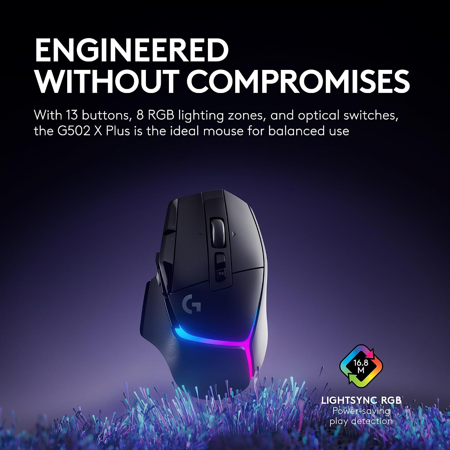 Logitech G502 X Plus Wireless Gaming Mouse: Optical Switches, LIGHTSYNC RGB, 13 Buttons, Infinite Scroll Toggle, <130 hr Battery Life, USB-C, PowerPlay Wireless Charging Capable, for PC/MacOS - Black