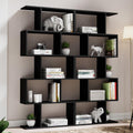 Cozy Castle Set of 2 Geometric Bookcase, S-Shaped Modern Bookshelf, Room Divider Bookshelf, 62' Tall Unique Abstract Bookcase with 5-Tier Display Shelf for Living Room Office, Black