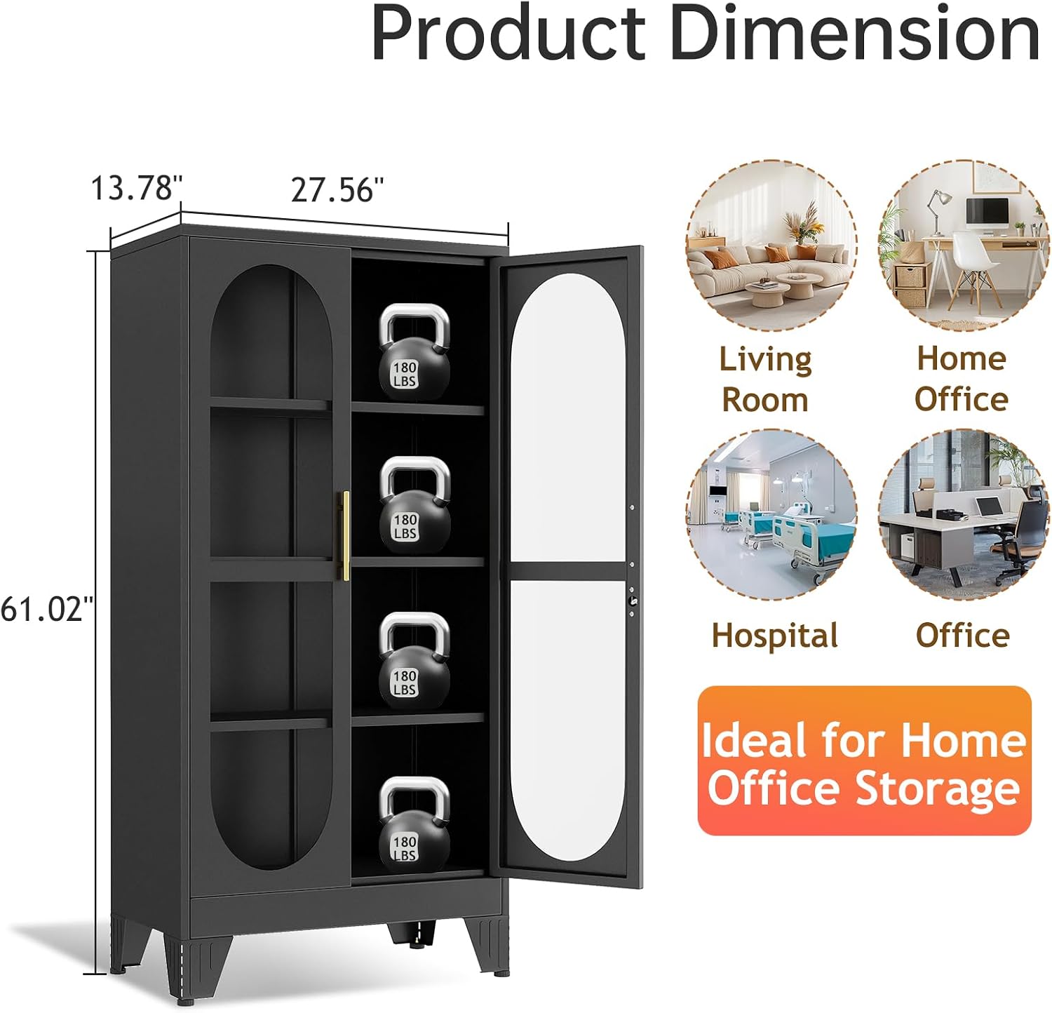 61'H Metal Display Cabinet with Glass Door and Lock, Tall Storage Cabinet with 3 Adjustable Shelves, 4 Tier Liquor Cabinet Metal Curio Cabinet Multi-Purpose Display Case for Collectibles Living Room