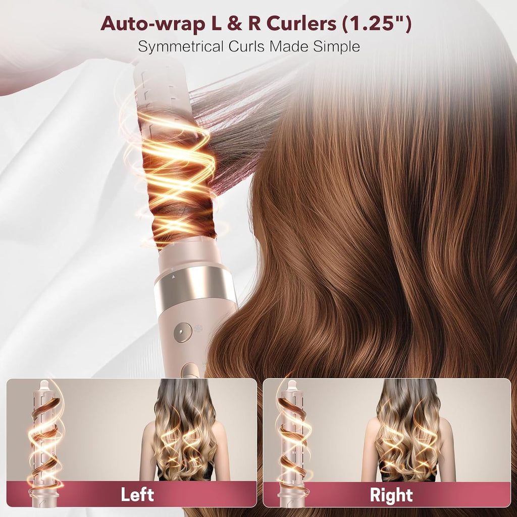 StyleVibe 8-in-1 Air Styler, Hair Dryer & Blow Dryer Brush with Travel Case - Auto Wrap Curls (L/R), Fast Drying, Thermal Round Brush for Smooth Blowouts & Frizz-Free Volume, No Heat Damage