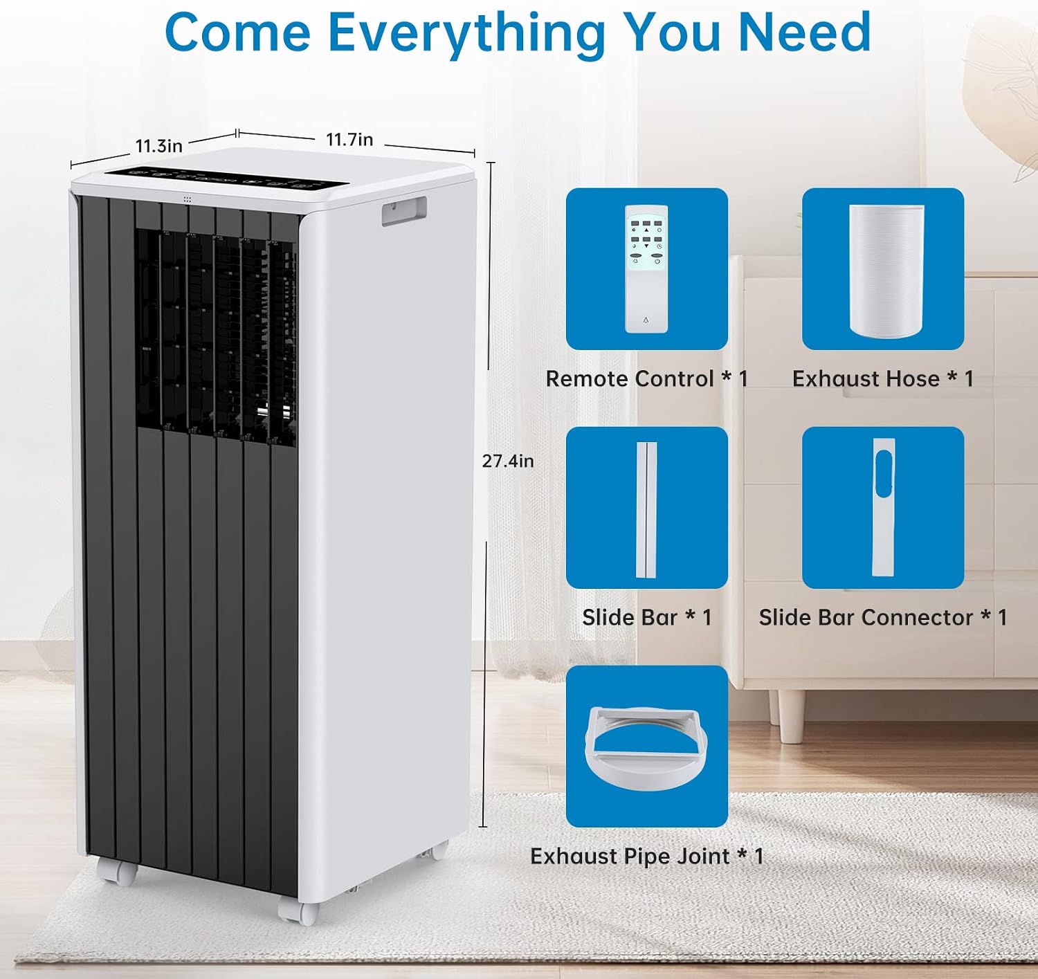 Portable Air Conditioner with Remote Control, 8,000 BTU Cools up to 350 Sq. Ft., LED Touch Panel, Built-in Dehumidifier, Fan, 3 in 1 Compact Indoor Quite AC Unit for Home Office Dorm RV