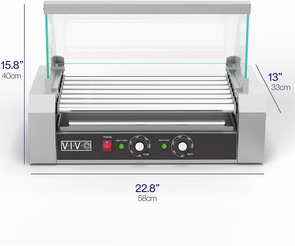 VIVO Electric 18 Hot Dog 7 Roller Grill Warmer, Stainless Steel, Commercial and Household 900W Machine with Cover, HOTDG-V207