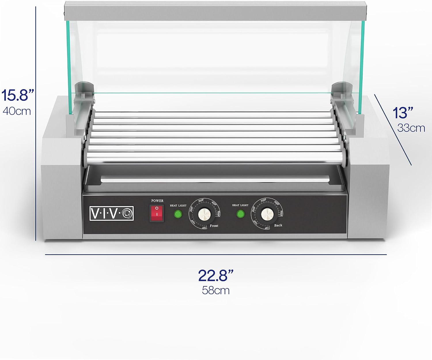 VIVO Electric 18 Hot Dog 7 Roller Grill Warmer, Stainless Steel, Commercial and Household 900W Machine with Cover, HOTDG-V207