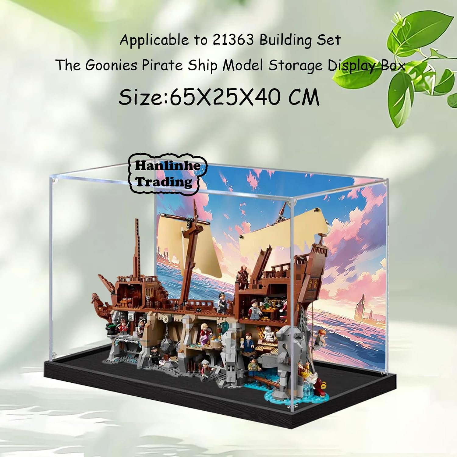Acrylic Display Case for Lego 21363 The Goonies Pirate Ship Building Set– Dustproof Display Box, Display Box Compatible with Lego 21363-Only Display case (Back Spray Black Base 2)